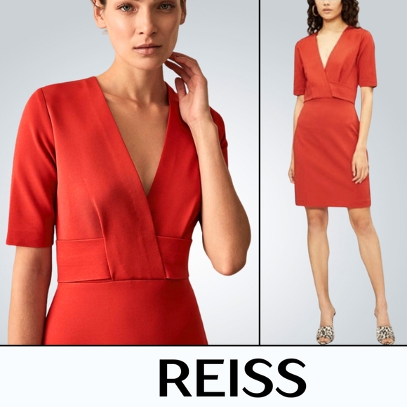 Reiss Dresses & Skirts - REISS Women's Rebecca Short Sleeve Fitted Sheath Midi Dress Red/Orange Size 4